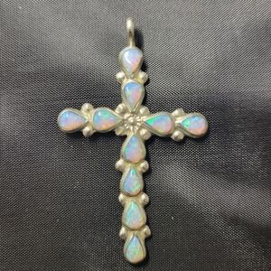 Opal and Silver Cross Pendant